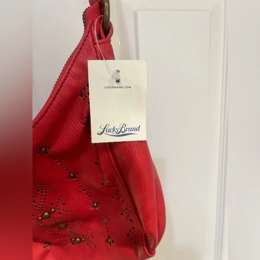 NEW LUCKY BRAND Newport‎ Red Studded Vegan Leather Small Cross-body hobo bag